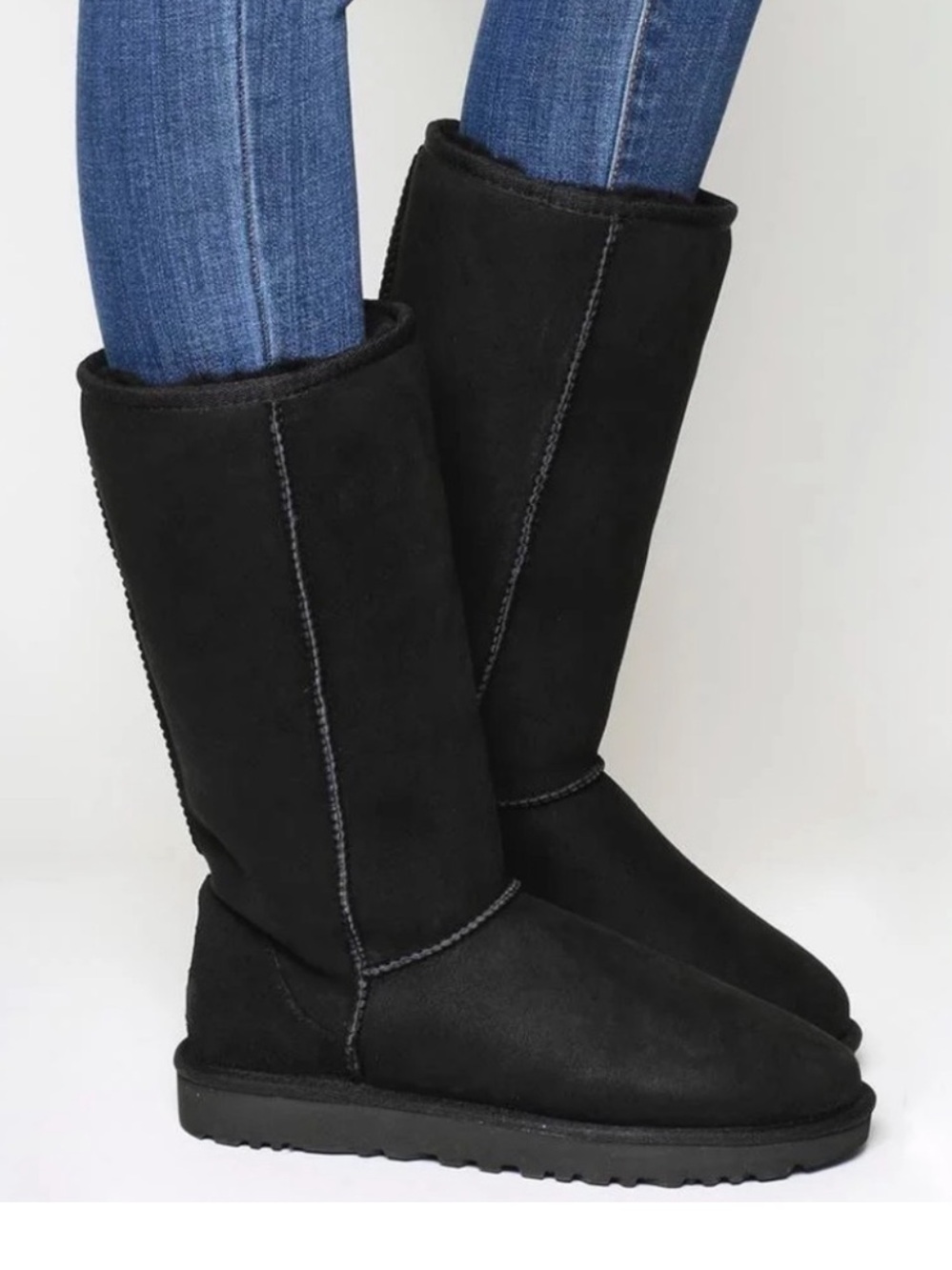 Ugg Classic tall boots black suede fleece lined Size 5